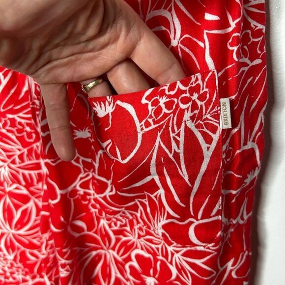 Brixton Aloha Red Indo Linen Wide Leg Pant Size S NWT Vacation Beachy Botanical - Picture 9 of 15